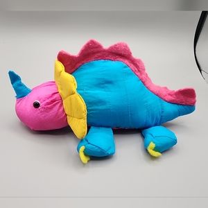 Vintage 90s Nylon Puffalump Style‎ Multicolor Neon Triceratops Dinosaur Plush 8"